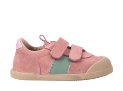 Zapatillas niña Igor barefoot modelo Berlin color rosa y verde calzado respetuoso de piel sneakers de la marca Igor muy comodas y flexibles con puntera reforzada y cierre de doble tira adherente made in Spain