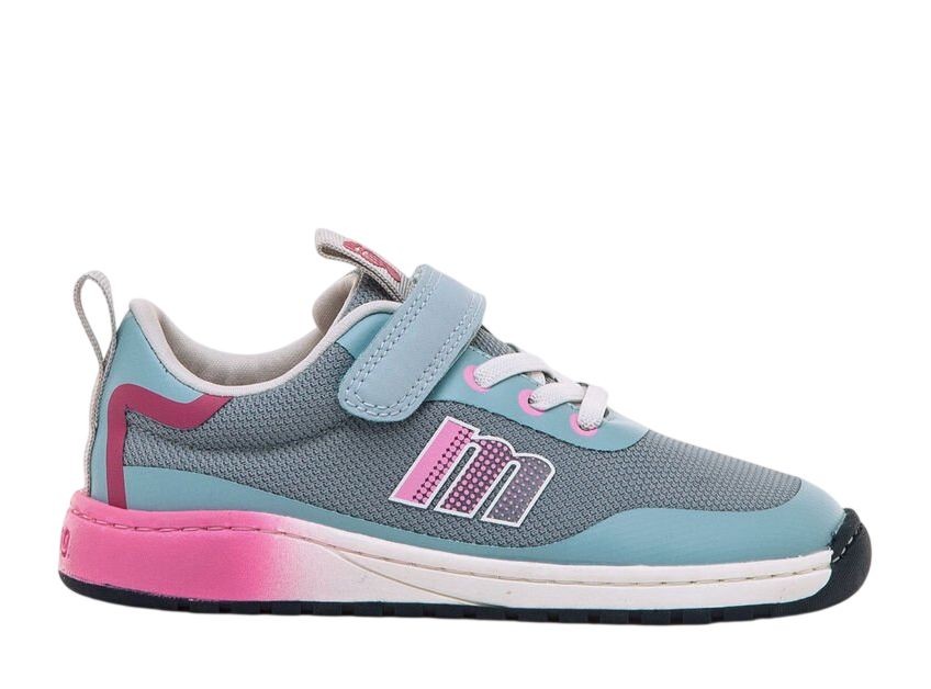 Zapatillas niña Mustang barefoot color tpu blue meshu blue azul claro y rosa deportivas para juniors de calzado respetuoso muy comodas y flexibles con cierre de tira adherente y elasticos Mustang free con certificado vegano by Mustang