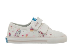 Zapatillas niña Mustang Free barefoot con estampado de unicornios y pastelitos deportivos casual Mustang canvas calzado respetuoso para peques con certificado vegano muy comodas y flexibles con cierre de doble tira adherente