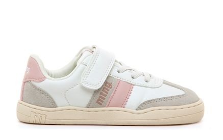 Zapatillas niña Mustang calzado respetuoso modelo Modern white Losfo light pink blanc0 gris y rosa escolares barefoot Mustang muy comodas diseñadas por el Dr. Juanjo López, traumatólogo deportivo e infantil con cierre de tira adherente y elasticos