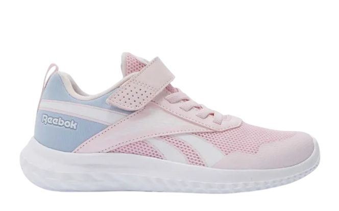 Zapatillas niña Reebok Rush Runner 5 Elastic Lace Top Strap color rosa, azul y blanc0 deportivas muy ligeras de Reebok con cierre de tira adherente y elasticos deportivos de Reebok para runners