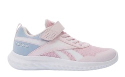 Zapatillas niña Reebok Rush Runner 5 Elastic Lace Top Strap color rosa, azul y blanc0 deportivas muy ligeras de Reebok con cierre de tira adherente y elasticos deportivos de Reebok para runners