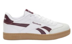 Zapatillas niña Reebok modelo Smash Edge lifesyle color blanc0 con logo morado y suela en crema sneakers unisex tenis vintage 90's Reebok muy trending con cierre de cordoones y puntera en T muy comodas