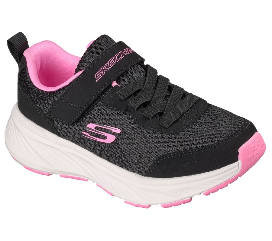 Zapatillas niña Skechers Smooth Journey color negro y rosa con cierre de tira adherente y elasticos deportivas Skechers muy ligeras con sistema easy on easy off lavables en lavadora diseñadas en Los Angeles