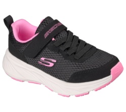Zapatillas niña Skechers Smooth Journey color negro y rosa con cierre de tira adherente y elasticos deportivas Skechers muy ligeras con sistema easy on easy off lavables en lavadora diseñadas en Los Angeles