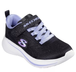 Zapatillas niña Skechers Wave 92 black color negro con brillos y malva con cierre de tira adherente y elasticos sneakers Skechers lavables en lavadora muy comodas y con sistema easy on off