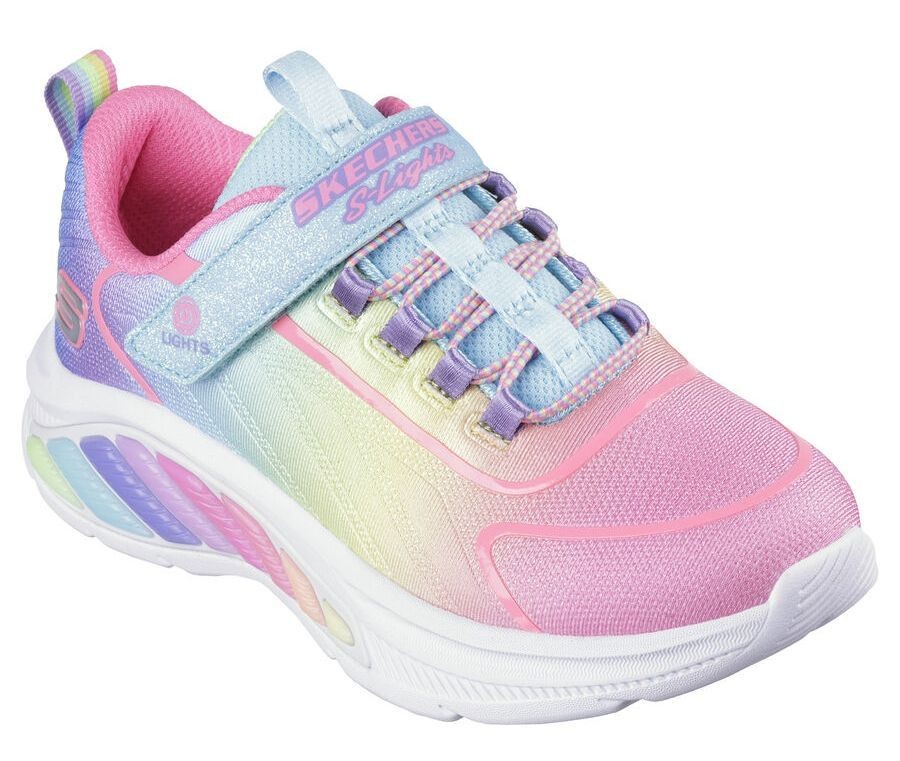 Zapatillas nina Skechers con luces arco iris RainbowCruisers deportivas Skechers en color rosa turquesa y multicolor