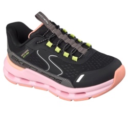 Zapatillas niña Skechers con tecnologia Slip-ins modelo Glide Step Vista Lane color negro rosa y naranja muy cómodas y faciles de poner sin utilizar las manos solo deslizando el pie lavables en lavadora con air-cooled y suela memory foam muy comodas