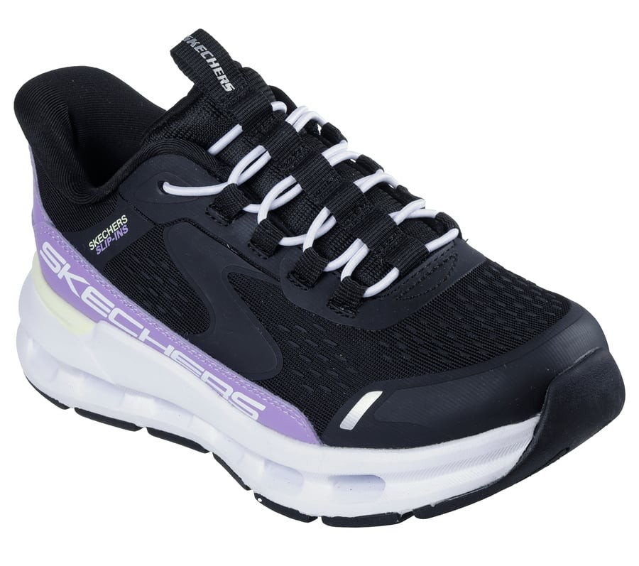 Zapatillas niña Skechers con tecnologia Slip-ins modelo Vista Lane color negro y lila muy cómodas y faciles de poner sin utilizar las manos solo deslizando el pie lavables en lavadora con air-cooled y suela memory foam muy comodas