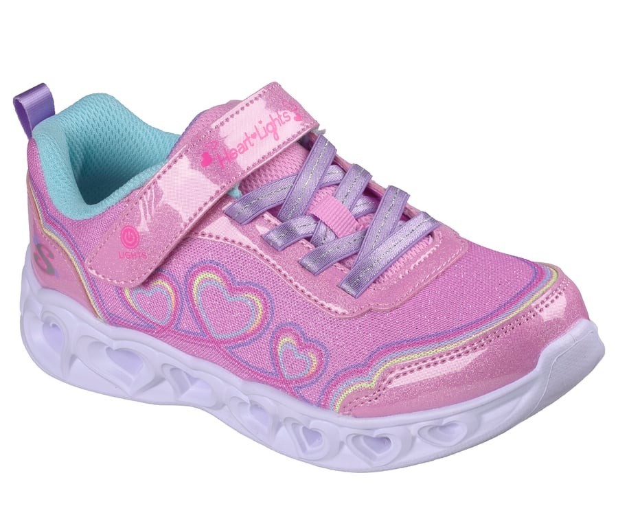 Zapatillas niña Skechers heart lights con luces en los corazones modelo Bubble Love deportivas Skechers color rosa lavanda y multicolor con cierre de tira adherente y elasticos muy bonitas y comodas by Skechers