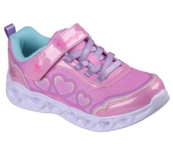Zapatillas niña Skechers heart lights con luces en los corazones modelo Bubble Love deportivas Skechers color rosa lavanda y multicolor con cierre de tira adherente y elasticos muy bonitas y comodas by Skechers