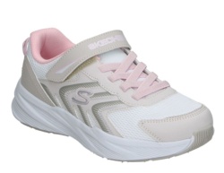 Zapatillas niña Skechers modelo Microspec Tread color blanc0 rosa y beig deportivas skechers muy ligeras y comodas con cierre de tira adherente y elasticos con sistema easy on y off y lavables en lavadora designed in Los Angeles