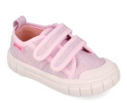 Zapatillas niña barefoot de la marca Garvalin con puntera reforzada y cierre de doble tira adherente para un perfecto ajuste lonetas Garvalin de calzado respetuoso en color rosa con brillo muy comodas y flexibles