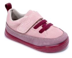 Zapatillas niña barefoot de la marca Zapy modelo Palermo zapatos Brucher color vino y rosa sneakers Zapyflex calzado respetuoso fabricado en España con cierre de tira adherente y elasticos muy comodas y flexibles