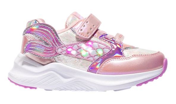 Zapatillas niña de la marca Conguitos sneakers con luces y cola de sirena rosa y multicolor muy cómodas y ligeras con cierre de velcro y elasticos