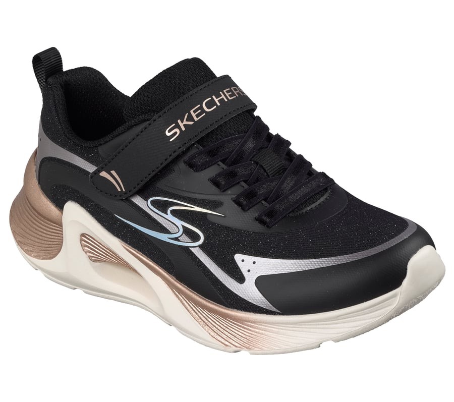 Zapatillas niña de la marca Skechers modelo Tide Tech Coastlite color negro blanc0 y oro rosa muy ligeras deportivas Skechers para juniors con cierre de tira adherente y elasticos muy comodas sneakers con sitema easy on off Designed in Los Angeles
