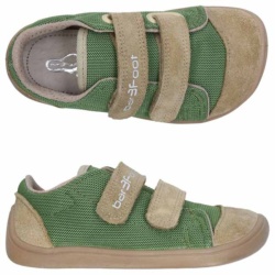Zapatillas niño Bar3foot color verde y marron hydrophobic repelentes al agua calzado respetuoso barefoot muy ligeros y comodos con cierre de velcro