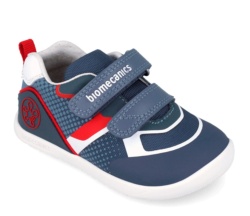 Zapatillas niño Biomecanics barefoot de rejilla color azul petrol rojo y blanc0 zapato sport de Biomecanic calzado respetuoso con el desarrollo natural del pie para gateo y primeros pasos con cierre de doble tira adherente muy comodos y flexibles