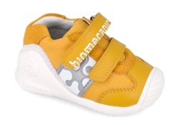 Zapatillas niño Biomecanics color amarillo yema soleil sauvage zapato urban Biomecanics de piel y textil con cierre de doble velcro para gateo y primeros pasos muy comodas