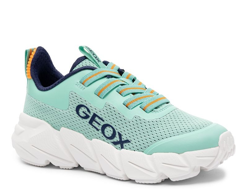 Zapatillas niño Geox Flexyper fast color verde menta y naranja deportivas Geox respira unisex con cierre de elasticos unos deportivos muy trending super ligeros y comodos y con la calidad de Geox respira