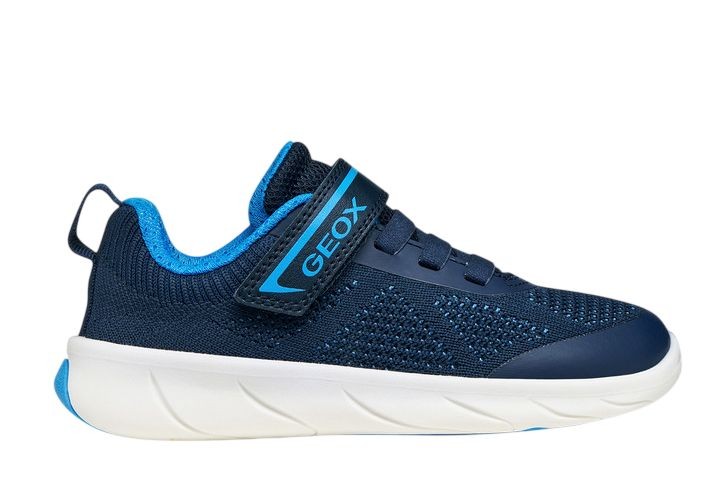 Zapatillas niño Geox barefoot color azul royal watersea deportivos de rejilla de la gama de calzado respetuoso de Geox respira muy comodos y flexibles con cierre de tira adherente y elasticos recomendados por la asociacion de podologos de Italia
