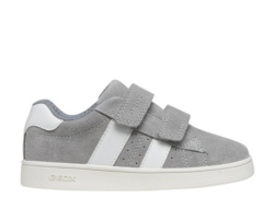 Zapatillas niño Geox modelo J Eclyper color gris y blanc0 deportivas de piel Geox respira con cierre de doble tira adherente sneakers para niño by Geox muy trending esta temporada comodos y con la calidad de Geox respira