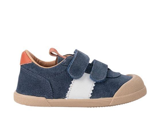 Zapatillas niño Igor barefoot modelo Berlin color azul jeans y blanc0 calzado respetuoso de piel sneakers de la marca Igor muy comodas y flexibles con puntera reforzada y cierre de doble tira adherente made in Spain
