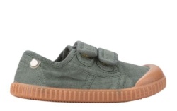 Zapatillas niño Igor barefoot modelo Berri color kaki y suela color caramelo calzado respetuoso muy comodas y flexibles lonetas Igor con puntera reforzada y cierre de doble tira adherente drop 0