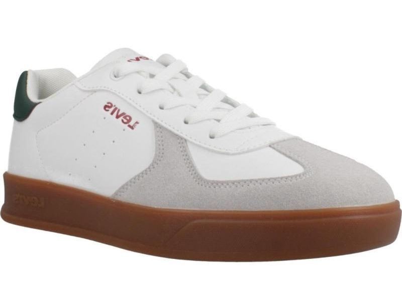 Zapatillas niño Levis Gabhan color blanc0 rojo y verde y suela color caramelo sneakers Levis con cierre de cordones muy trending para combinar con cualquier look