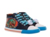 Zapatillas niño Mustang Free barefoot color Usain azul navy con estampado de dinosaurio robot y luces en los cordones con boton on off deportivos tipo bota de Mustang calzado respetuoso con cierre de cremallera lateral - Ítem1