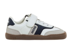 Zapatillas niño Mustang calzado respetuoso modelo Modern white Losfo navy blanc0 azul y gris sneakers barefoot Mustang muy comodas diseñadas por el Dr. Juanjo López, traumatólogo deportivo e infantil con cierre de tira adherente y elasticos