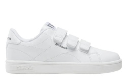Zapatillas niño Reebok modelo Court clean hook and loop straps color blanc0 con logo gris sneakers tennis unisex Reebok muy trending con cierre de tres tiras adherentes y elasticos deportivos escolares de Reebok muy comodos y trending