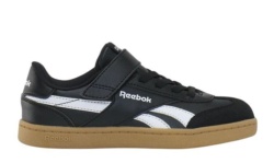 Zapatillas niño Reebok modelo Smash Edge elastic and top strap color negro con logo blanc0 sneakers tennis vintage 90's Reebok muy trending con cierre de tira adherente y elasticos y puntera en T muy comodas