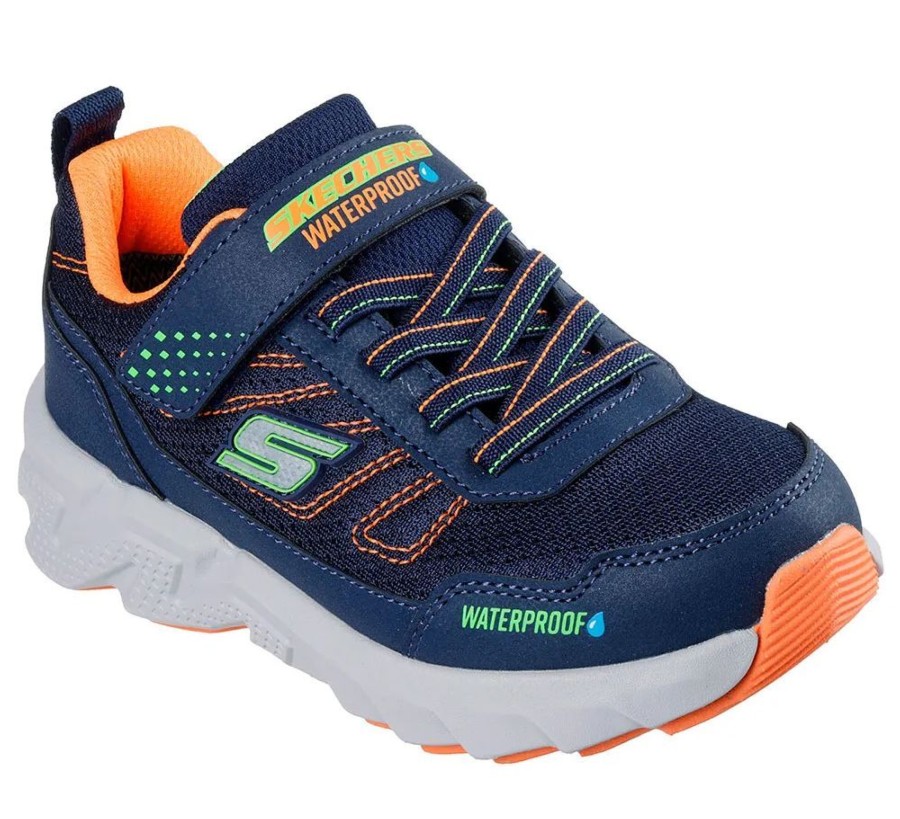 Zapatillas niño Skechers Aquavek color azul naranja y lima deportivos Skechers skech-tex waterproof resistentes al agua con cierre de tira adherente y elasticos con sistema easy on y off