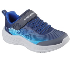 Zapatillas niño Skechers Microspec Advance color azul navy y gris deportivos Skechers lavables en lavadora muy ligeras y con cierre de tira adherente y elasticos con sistema easy on y off