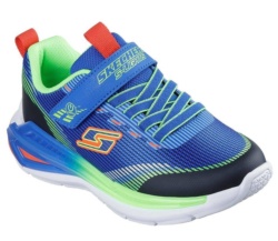 Zapatillas niño Skechers Tri-Namics 2.0 color azul verde y multicolor con luces en la suela que se iluminan con boton on off cierre de tira adherente y elasticos ligeras y con sistema easy on off
