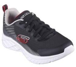 Zapatillas niño Skechers color negro plata y rojo sneakers Skechers lavables en lavadora muy ligeras con cierre de cordones