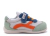 Zapatillas niño Zapy Abeto color piedra azul y verde calzado barefoot con cierre de tira adherente y elasticos naranjas calzado respetuoso Zapyflex con puntera reforzada made in Spain - Ítem1