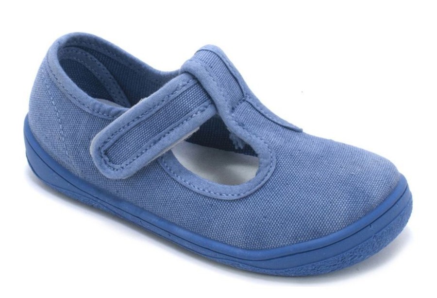 Zapatillas niño Zapy barefoot pepito modelo Gregal color azul denim calzado respetuoso muy comodas y flexibles lonetas pepito Zapyflex unisex con cierre de tira adherente made in Spain