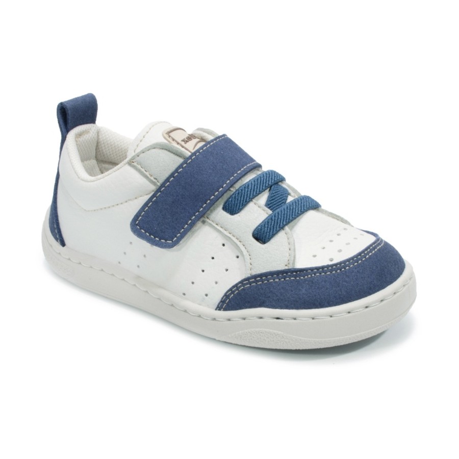Zapatillas niño Zapy color hielo y azul navy calzado barefoot con cierre de tira adherente y elasticos calzado respetuoso Zapyflex natural steps made in Spain deportivos muy comodas y flexibles sneakers barefoot con la calidad de Zapy