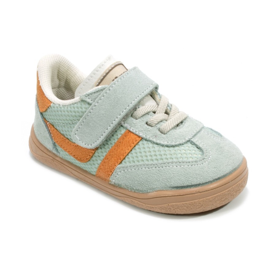 Zapatillas niño Zapy modelo Dali color aguamarina y naranja calzado barefoot con cierre de tira adherente y elasticos calzado respetuoso Zapyflex natural steps made in Spain muy comodas y flexibles sneakers barefoot con la calidad Zapy