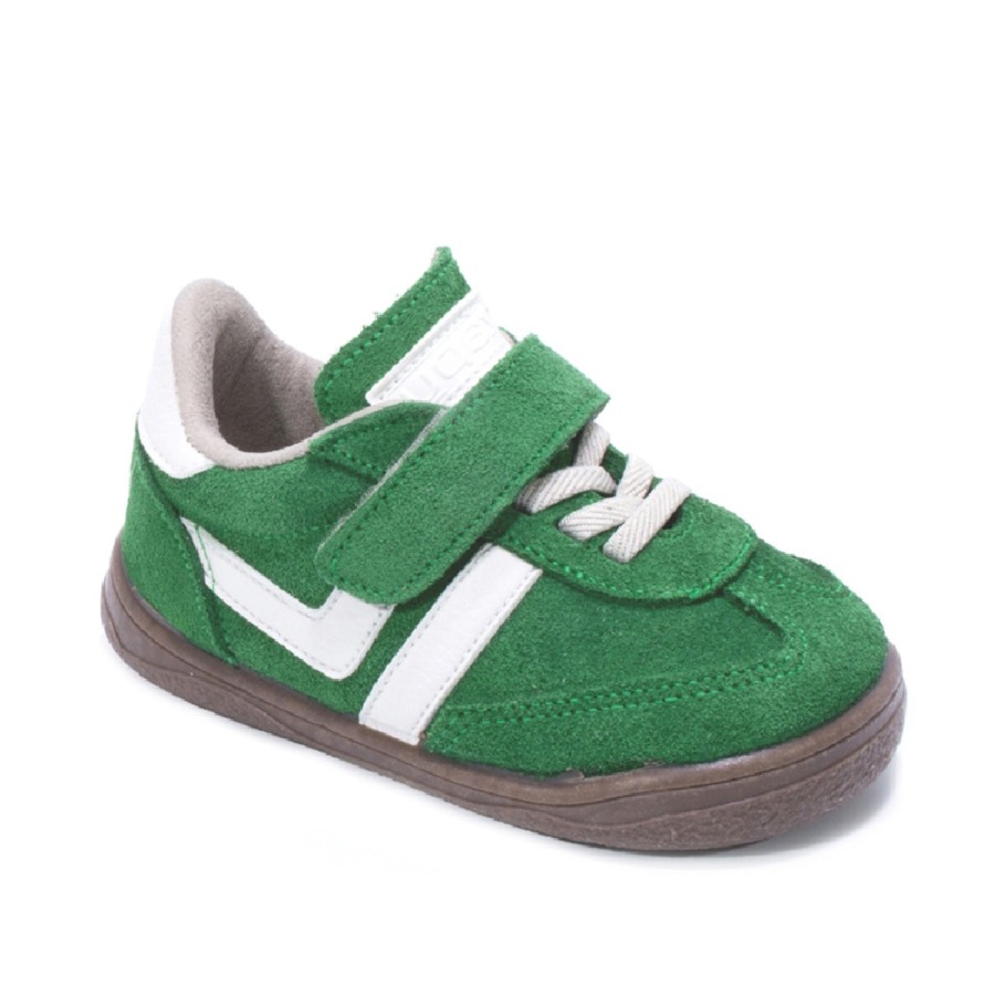 Zapatillas niño Zapy modelo Milan color verde y blanc0 calzado barefoot con cierre de tira adherente y elasticos calzado respetuoso Zapyflex natural steps made in Spain muy comodas y flexibles sneakers barefoot con la calidad de Zapy