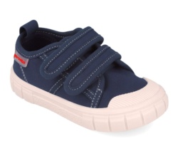 Zapatillas niño barefoot de la marca Garvalin con puntera reforzada y cierre de doble tira adherente para un perfecto ajuste lonetas Garvalin de calzado respetuoso en color azul marino muy comodas y flexibles