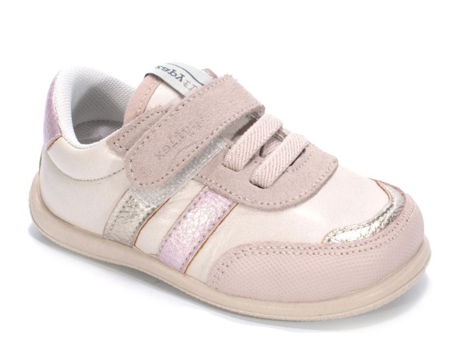 Zapatillas niño barefoot de la marca Zapy gama zapyflex modelo Metz color face y rosa con puntera reforzada sneakers Zapy calzado respetuoso muy comodo con cierre de tira adherente y elasticos made in Spain by Zapy natural steps
