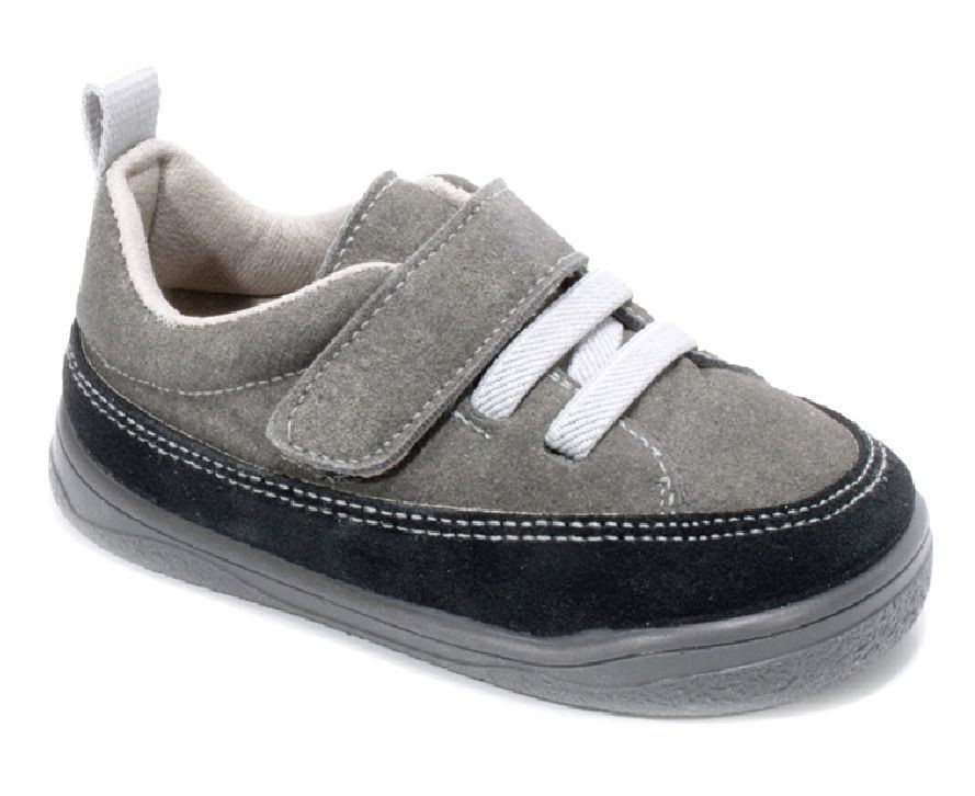 Zapatillas niño barefoot de la marca Zapy modelo Palermo zapatos Brucher color gris marengo sneakers Zapyflex calzado respetuoso fabricado en España con cierre de tira adherente y elasticos muy comodas y flexibles