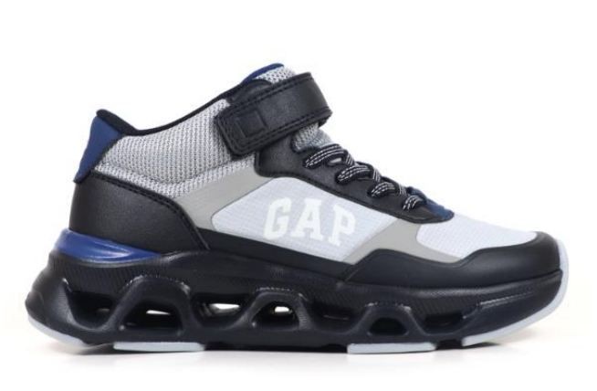 Zapatillas niño de la marca GAP modelo Sacramento Mid muy comodas sneakers de la marca de tendencia GAP color negro gris y azul con cierre de tira adherente y elasticos GAP Modern American Optimism muy trending y combinables by GAP