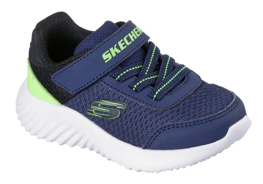Zapatillas niño de la marca Skechers Trezic color azul marino y verde lima muy ligeras deportivas Skechers para niños con cierre de tira adherente y elasticos con sistema easy on off lavables en lavadora