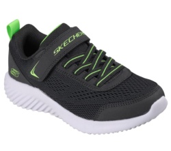 Zapatillas niño de la marca Skechers modelo Bounder Quantarun color negro y lima muy ligeras deportivas Skechers para niños con cierre de tira adherente y elasticos con sistema easy on off lavables en lavadora Designed in Los Angeles by Skechers