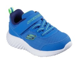 Zapatillas niño de la marca Skechers modelo Bounder Techrox color azul y lima y suela blanca muy ligeras deportivas Skechers para niños con cierre de tira adherente y elasticos con sistema easy on off lavables en lavadora Designed in Los Angeles