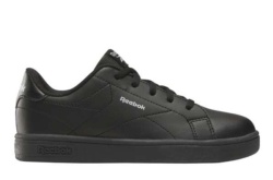 Zapatillas niño y niña Reebok modelo Court clean color negro con logo gris sneakers tennis colegiales unisex Reebok muy trending con cierre de cordones deportivos escolares de Reebok muy comodos y trending